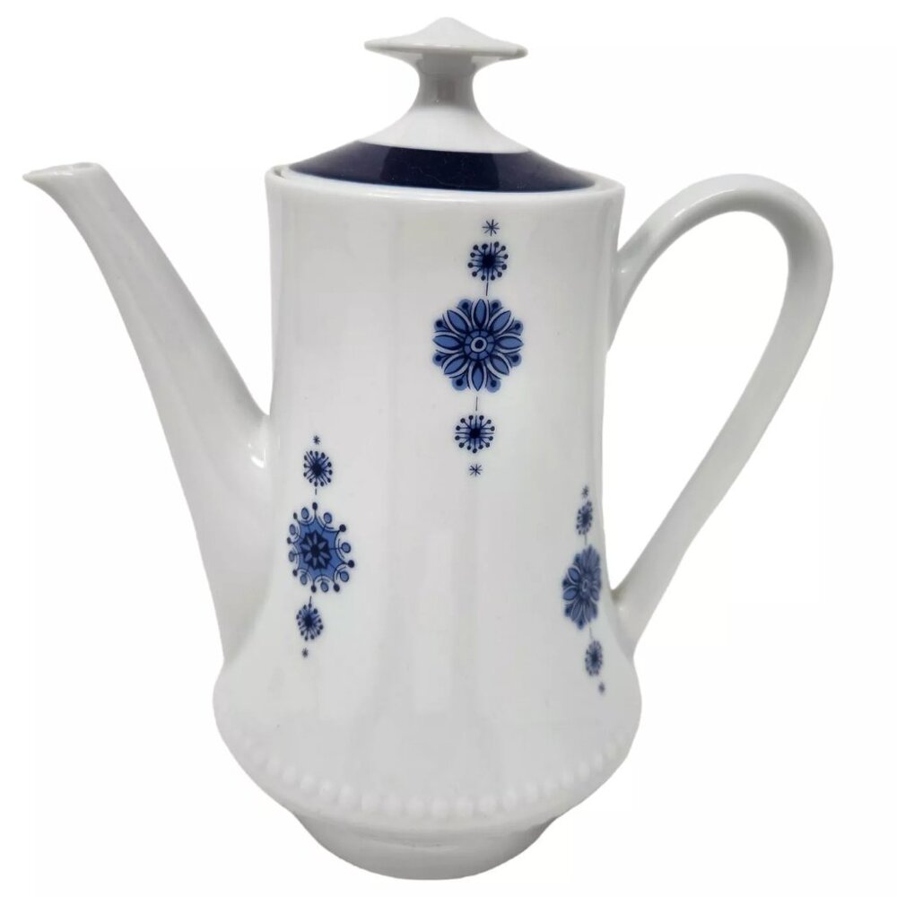Mitterteich Vintage Bavaria Blue and White Coffee Pot Flower Pinwheel